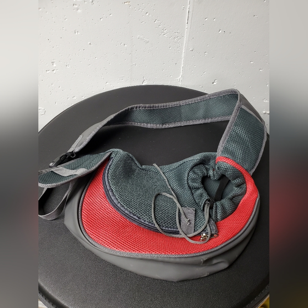 Small Pet Dog Cat Carrier Red and Gray Sling Bag NWOT